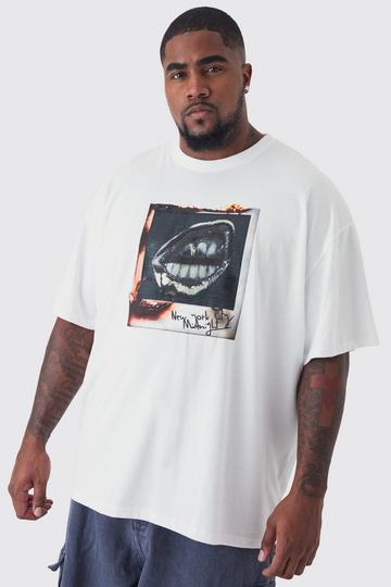 White Plus Burned Picture Print Oversized T-shirt in White