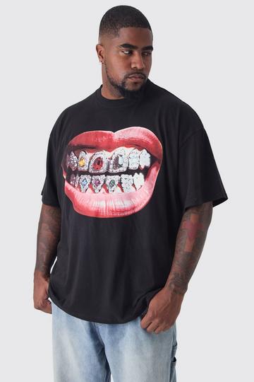 Plus Grills Print Oversized T-shirt in Black black