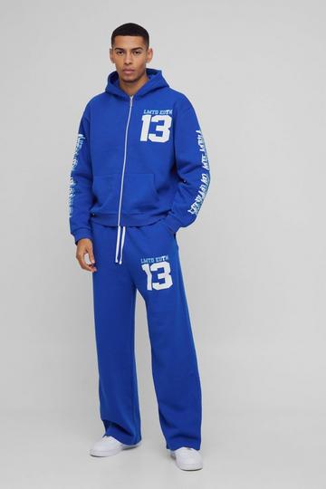 Oversized Boxy Limited Varsity Graffiti Zip Through Hooded Tracksuit cobalt