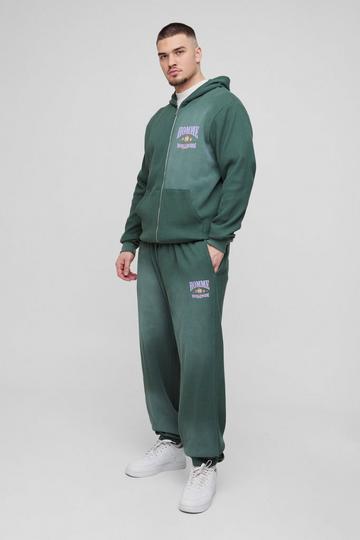 Tall Spray Wash Waffle Graphic Hooded Tracksuit green