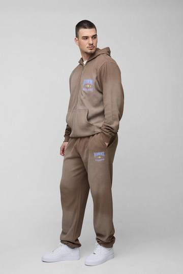 Tall Spray Wash Waffle Graphic Hooded Tracksuit brown