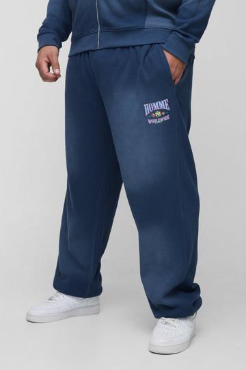 Plus Oversized Acid Wash Gebleekte Wafel Gebreide Joggingbroek Met Print navy