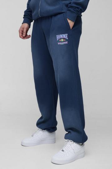 Tall Oversized Wafel Gebleekte Acid Wash Gebleekte Joggingbroek Met Print navy