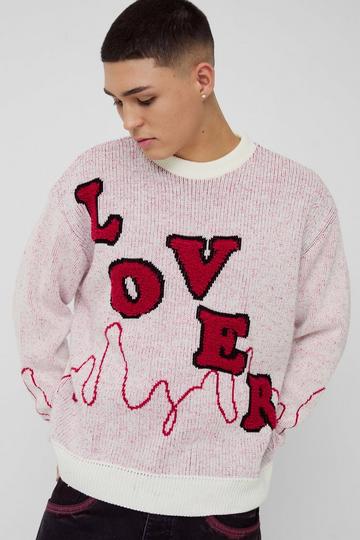 Oversized Boxy Lover Textured Knitted Jumper white