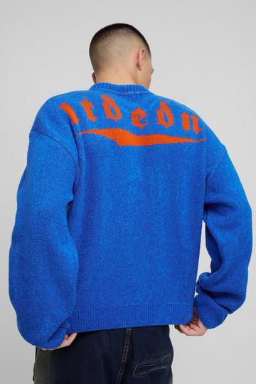 Oversized Fluffy Jacquard Graphic Knitted Jumper blue