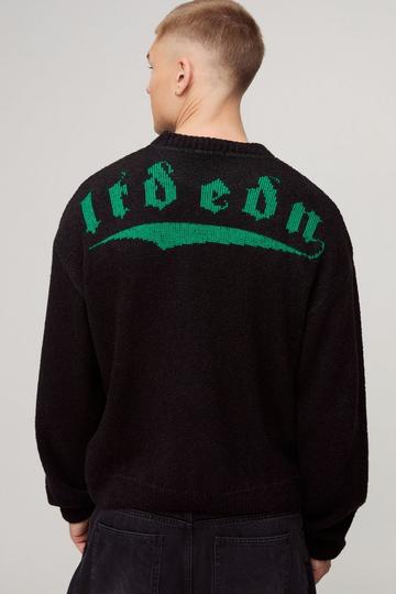 Oversized Fluffy Jacquard Graphic Knitted Jumper black