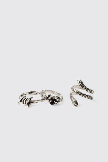 Silver 3 Pack Silver Snake Rings