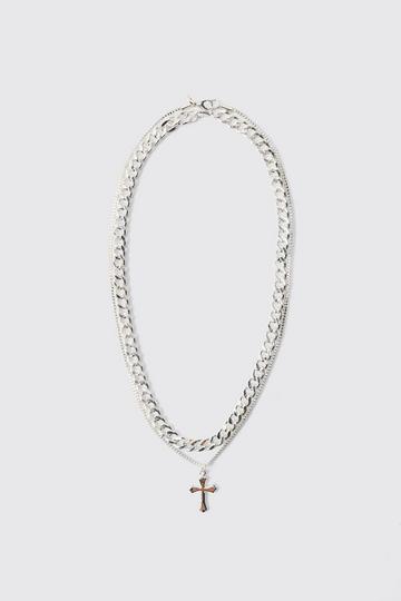 Silver Layered Cross Necklace