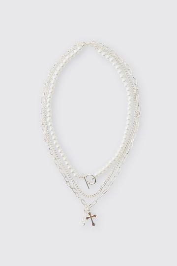 Silver Layered Detailed Cross Necklace