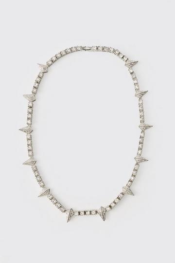 Iced Out Spike Tennis Chain Necklace silver