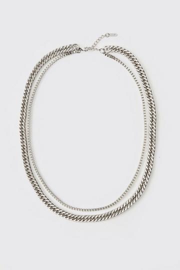 Silver Layered Chain Necklace silver