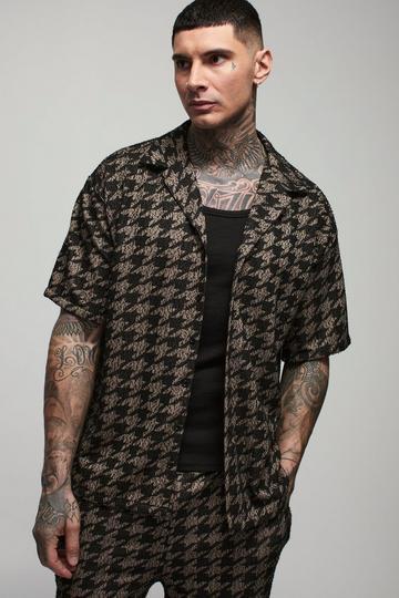 Tall Oversized Dogtooth Boucle Boxy Shirt charcoal