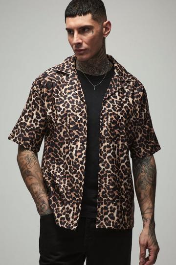 Tall Oversized Boxy Leopard Print Shirt tan