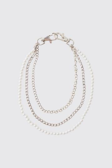 Layered Jean Chain with Pearls silver