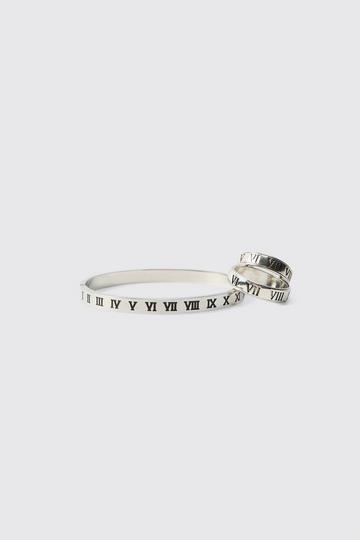 Silver Roman Lettering Bracelet and Ring Set