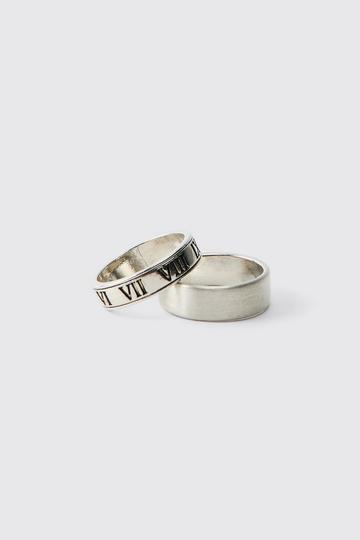 Silver 2 Pack Roman Lettering Rings