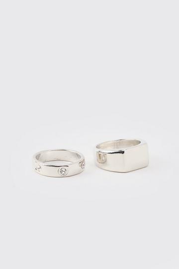 Silver 2 Pack Square Signet Rings