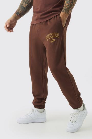 Chocolate Brown Regular Fit Texas Print Cuffed Jogger