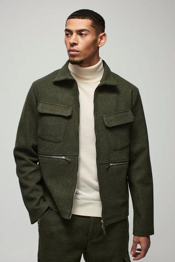 Regular Fit Pocket Detail Wool Look Harrington khaki