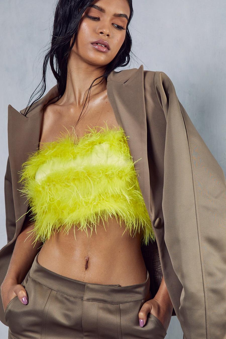 Lime Premium Feather Bandeau Crop Top image number 1
