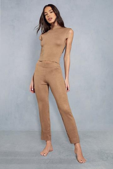 High Neck Knit Top & Trouser Co-ord taupe