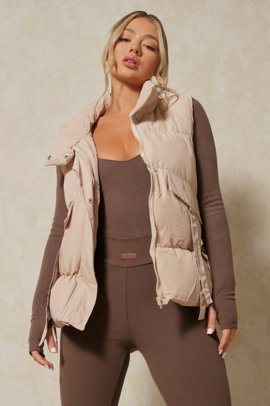 Beige Utility Style Puffer Gilet image number 1