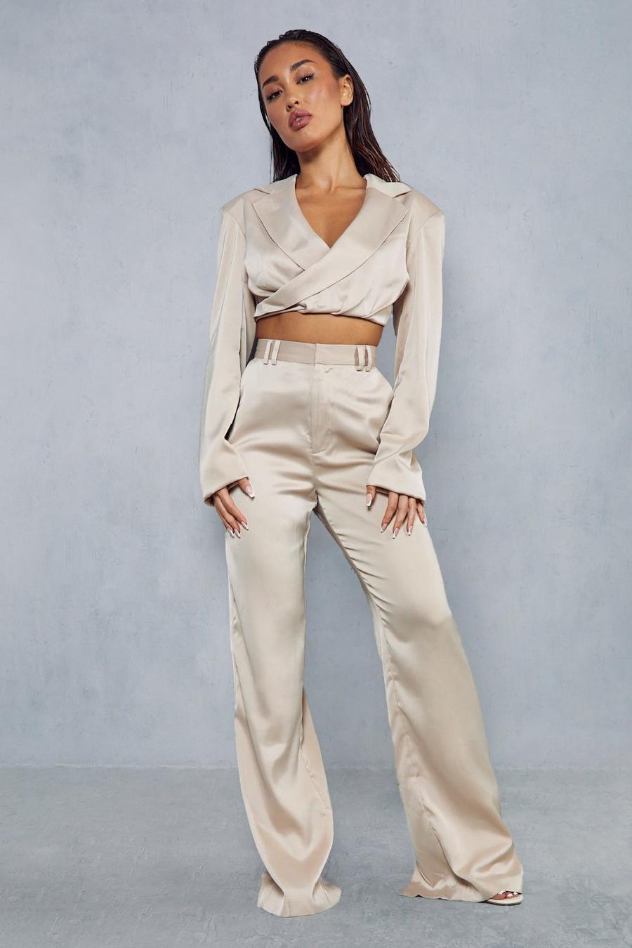 Stone Premium Satin High Waisted Trousers image number 1