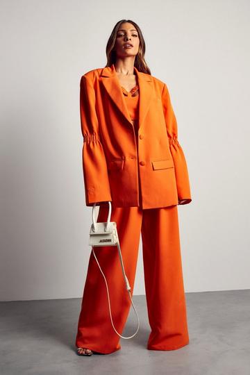 Orange Ruched Sleeve Detail Blazer