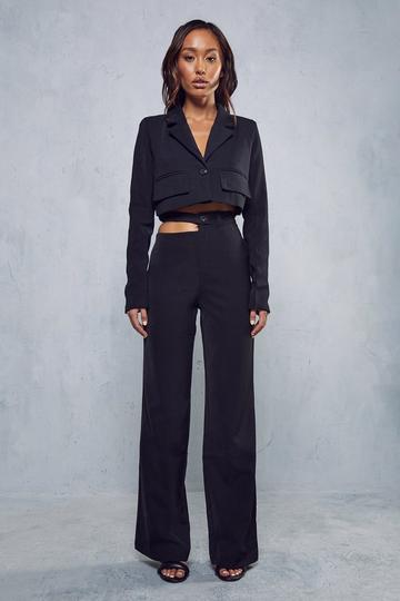 Split Waistband Wide Leg Trousers black