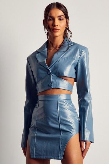 Vinyl Cut Out Cropped Blazer blue