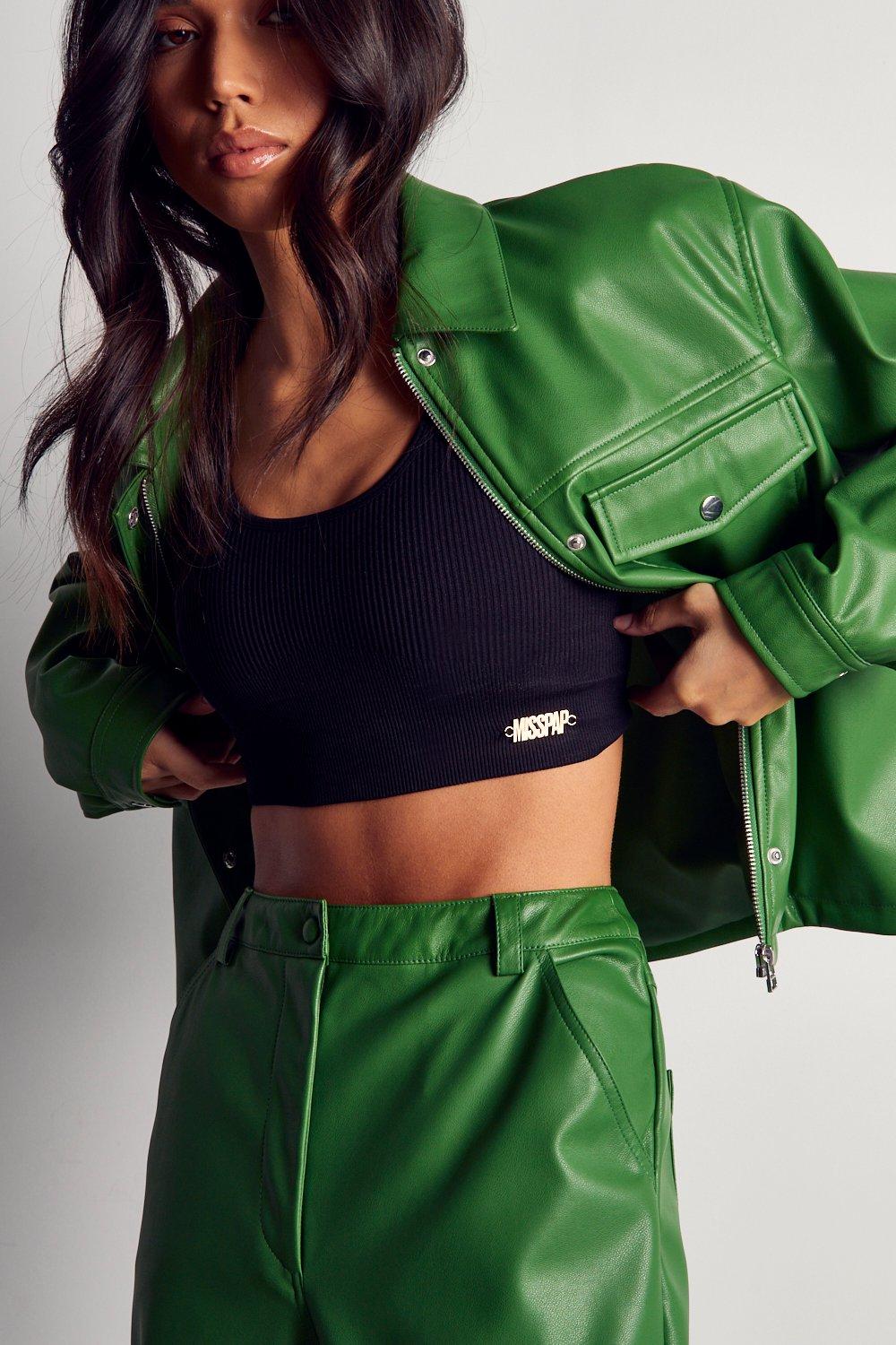 green leather look trousers