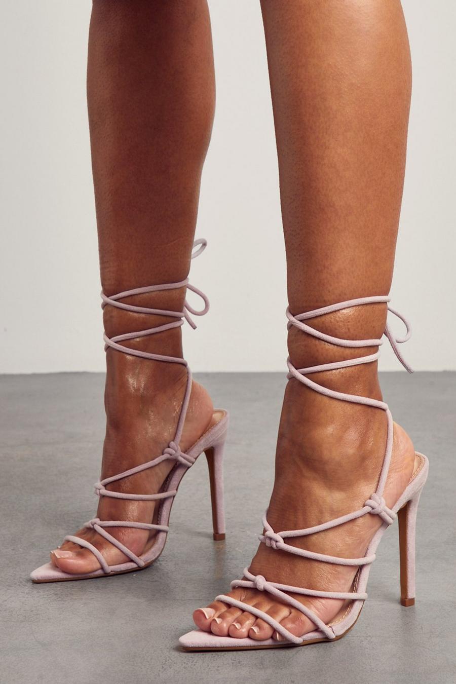Lilac Faux Suede Strappy Heels image number 1