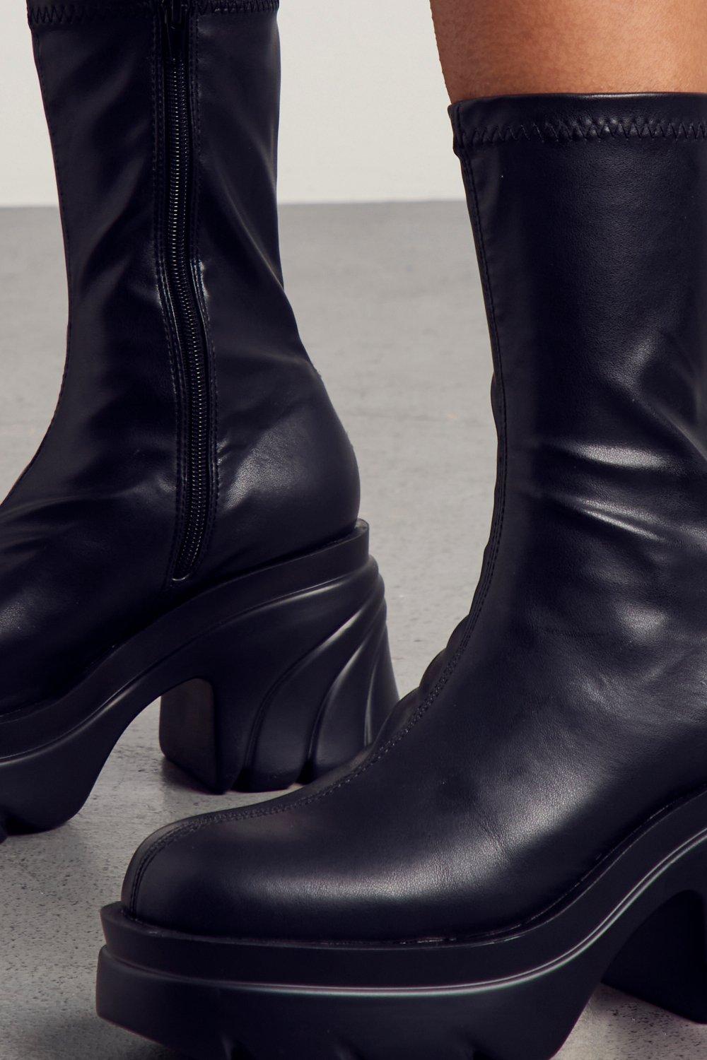 black wet look ankle boots