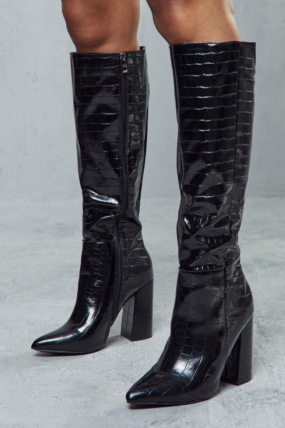 Boots | Croc Knee High Heeled Boots | MissPap