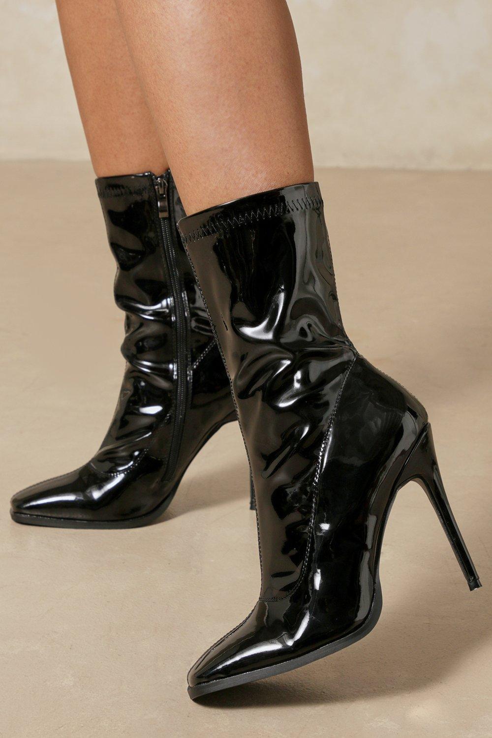 Patent square toe ankle hot sale boots