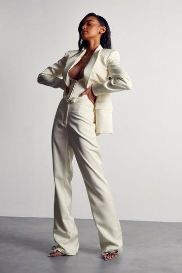 Premium Tailored Satin Flared Trousers ivory