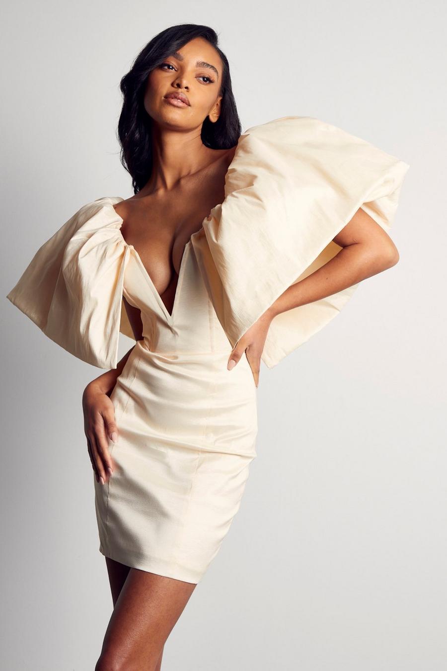 Ivory Premium Extreme Ruffle Shoulder Dress image number 1