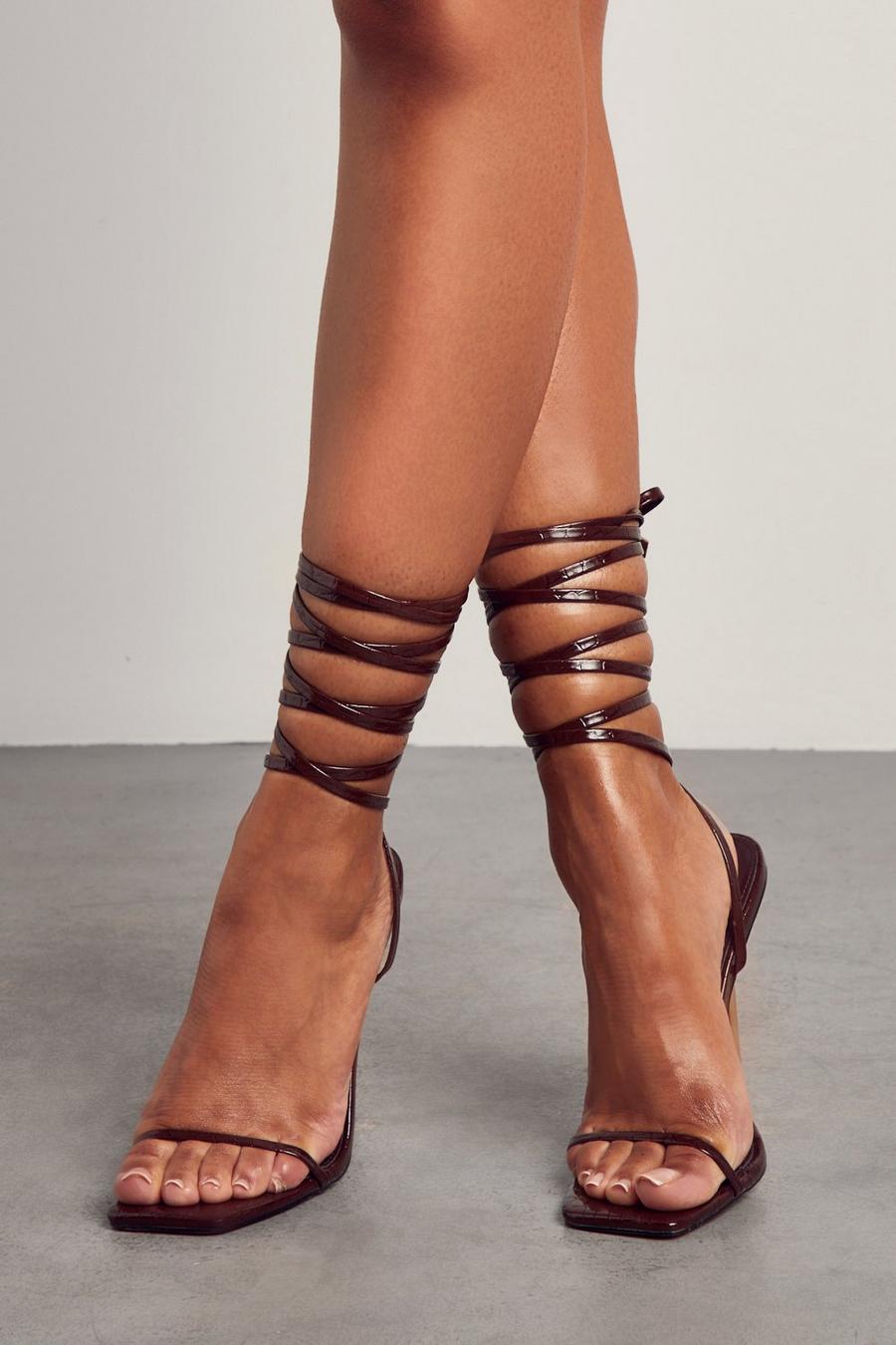 Chocolate brown Lace Up Super Strappy Heels