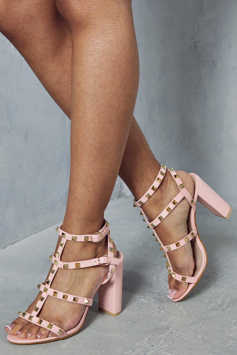 Studded strappy block discount heels