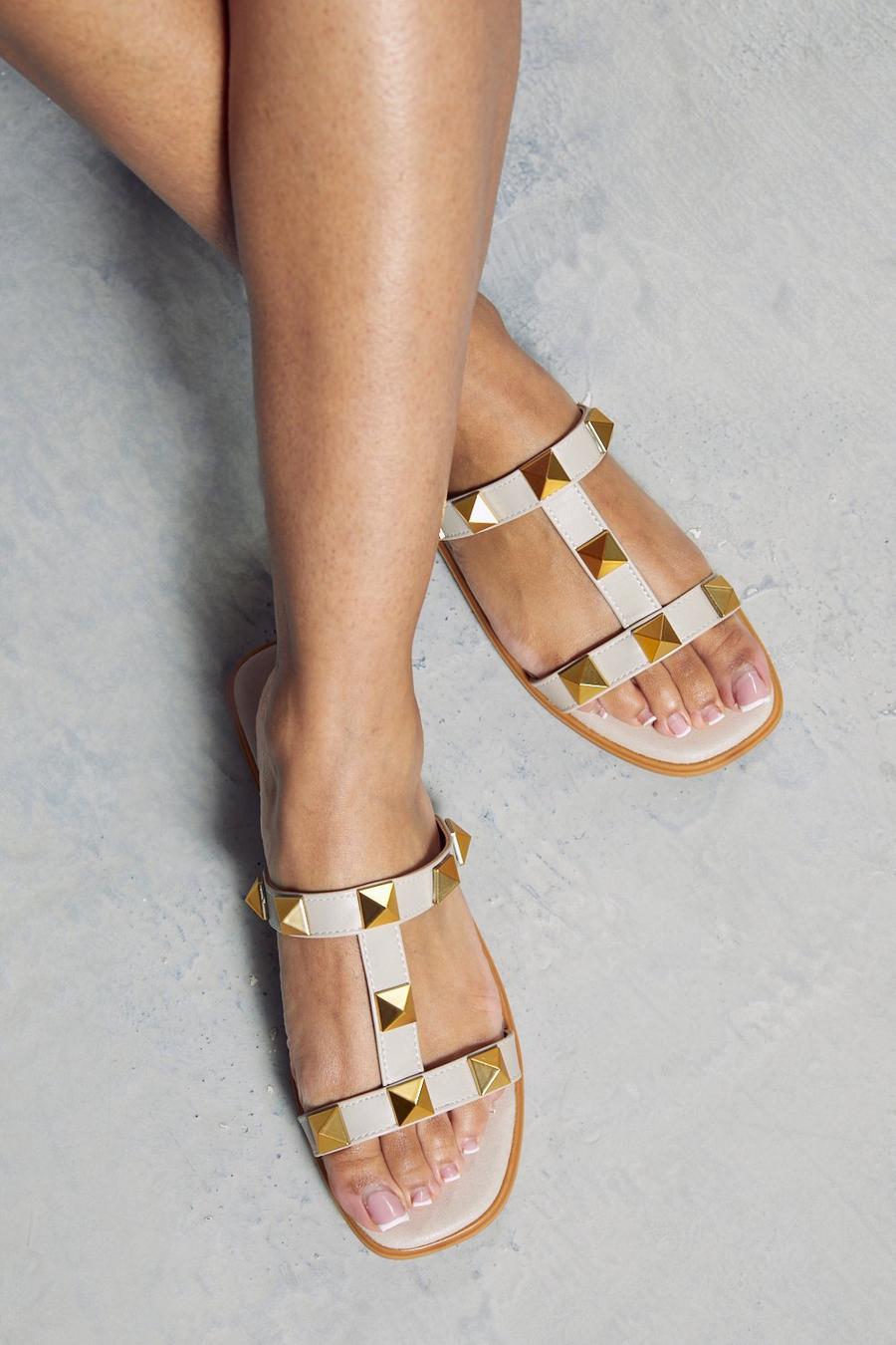 Nude Studded Strap Sandals