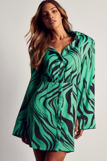 Zebra Print Shirt Dress green