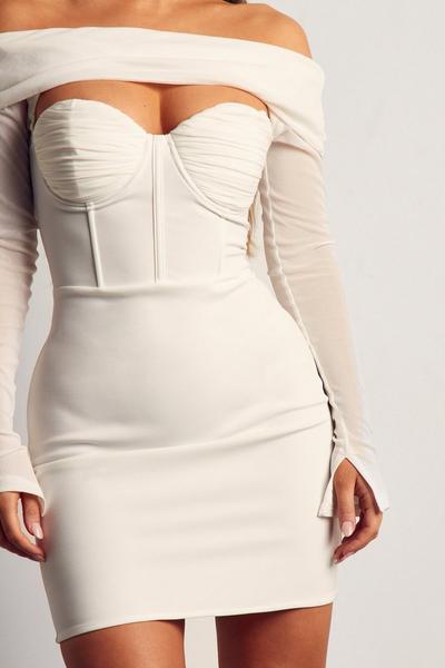 MissPap ivory Premium Mesh Corset Overlay Mini Dress