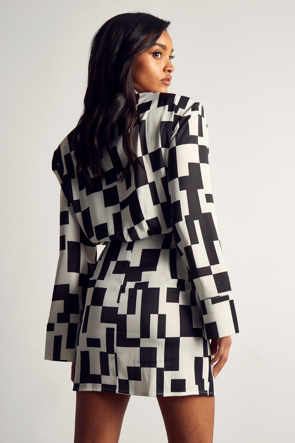 Monochrome Abstract Button Through Shirt Dress boohoo UK