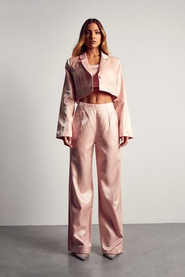 Pink High Shine Boxy Cropped Blazer