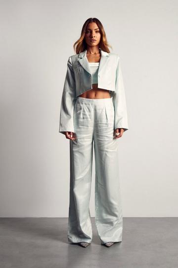 Sage Green High Shine Boxy Cropped Blazer