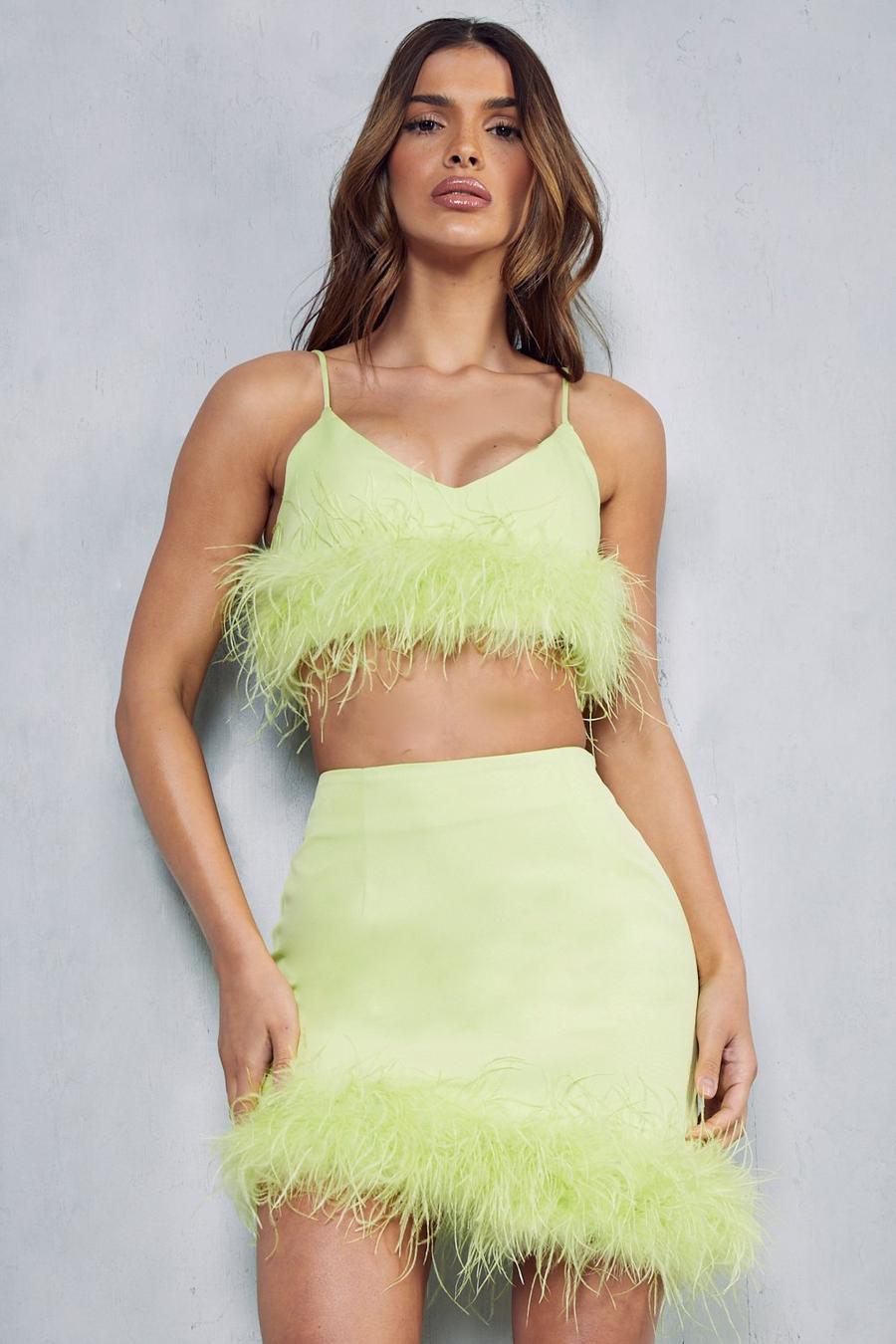 Lime Premium Strappy Feather Crop Top image number 1