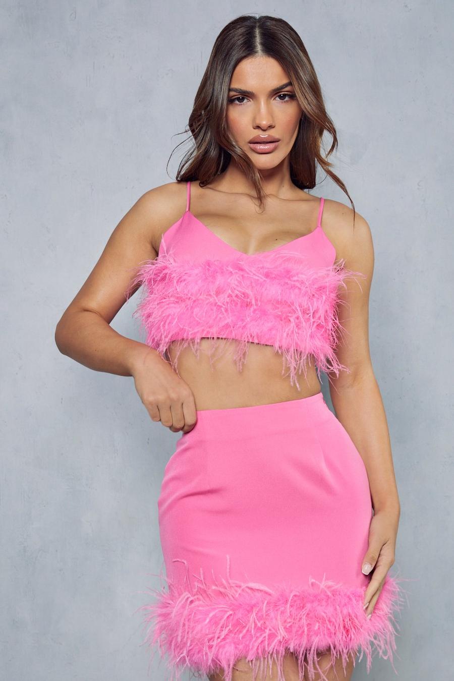 Pink Premium Strappy Feather Crop Top image number 1