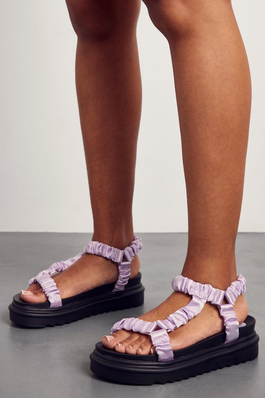 Lilac Satin Ruched Platform Sandals image number 1