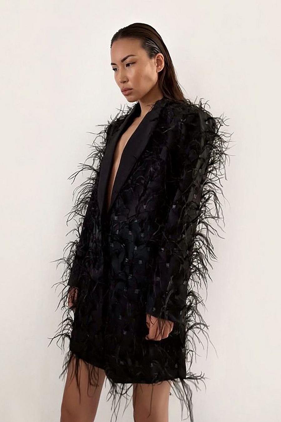 Black Margot Premium Feather Detail Blazer Dress