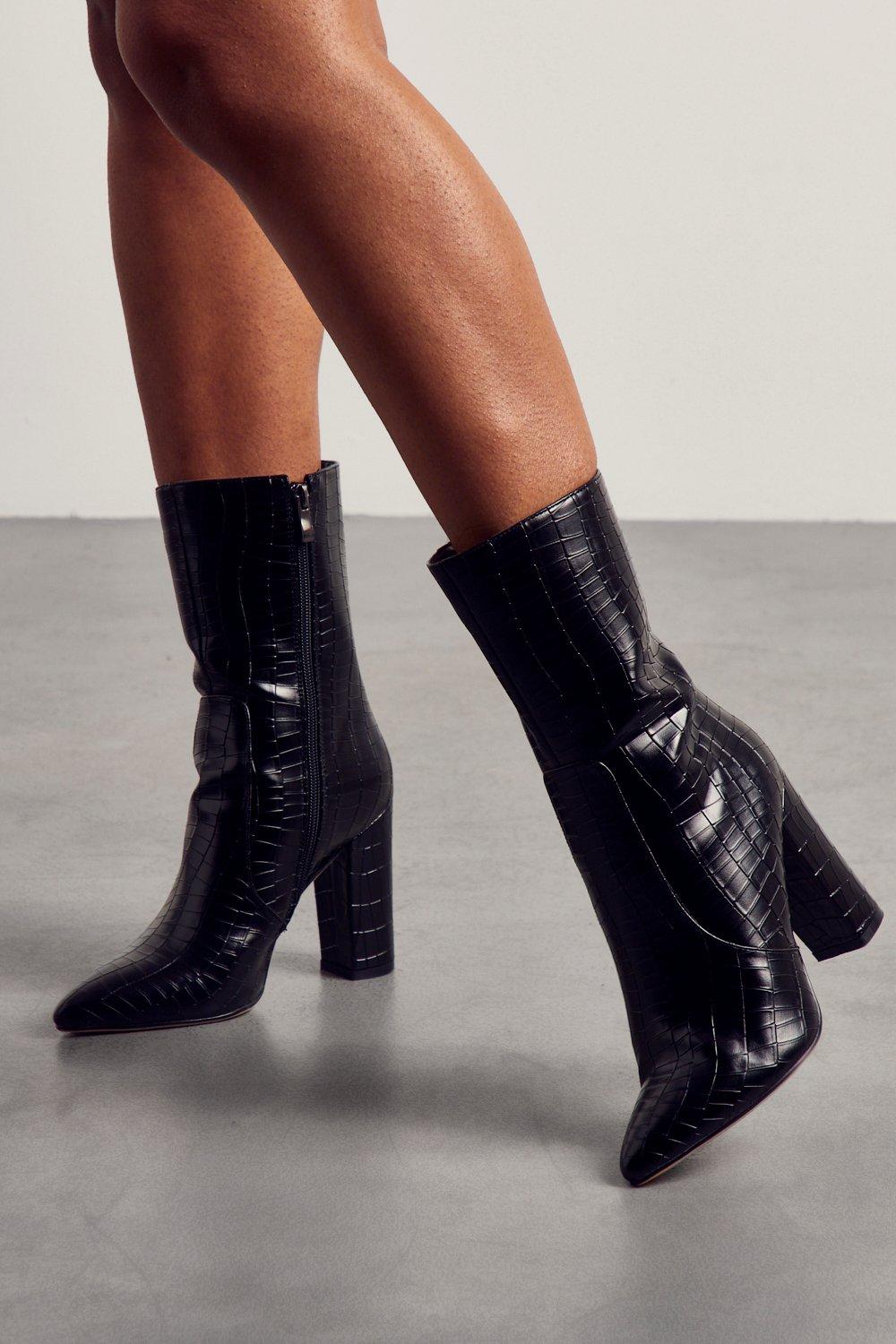 Black croc ankle clearance boots